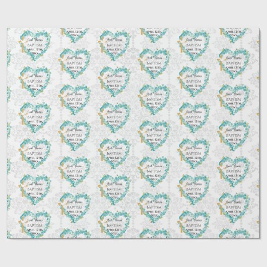 Doop Voeg naam & datum Cross Dove Vergeet me notit Cadeaupapier (Vlak)