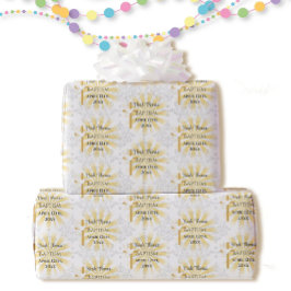 Doop Voeg naam & datum Cross Dove White Damask toe Cadeaupapier