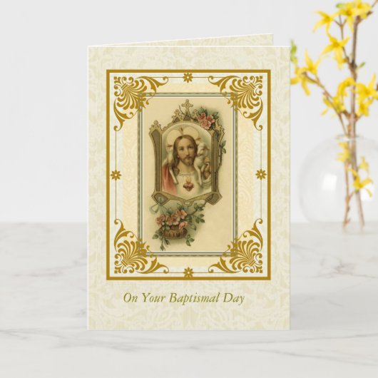 DOOP VOLWASSEN Heilig Hart van Jezus met lam Kaart (Gele Bloem)