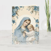 Doop voor Baby Gezegende Maria Blauwe Bloemen Kaart (Voorkant)