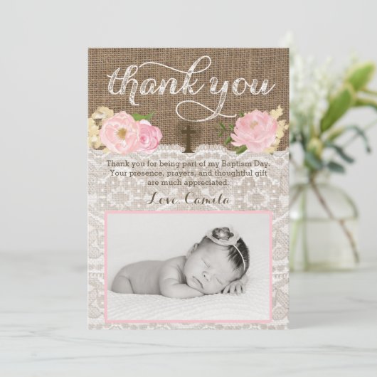 Doop voor doop rustieke foto Dank u kaart (Staand voorkant)