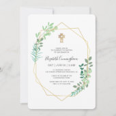 Doop voor haar geometrisch gebladerte gouden kruis kaart (Voorkant)