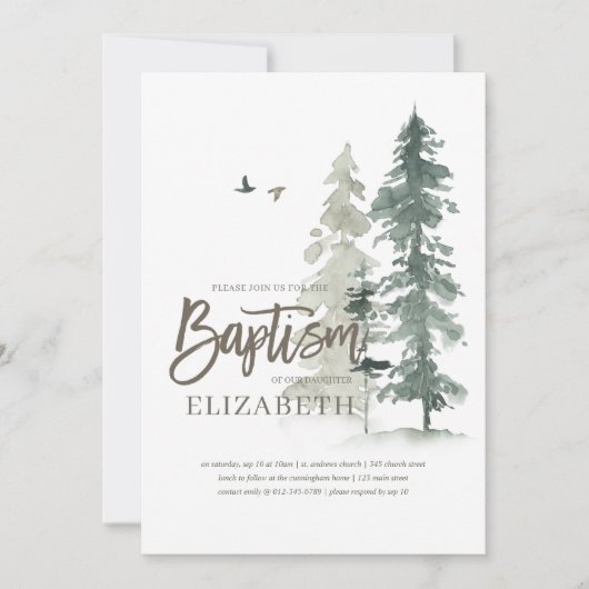 Doop voor haar | Waterverf dennenbomen Kaart (Voorkant)