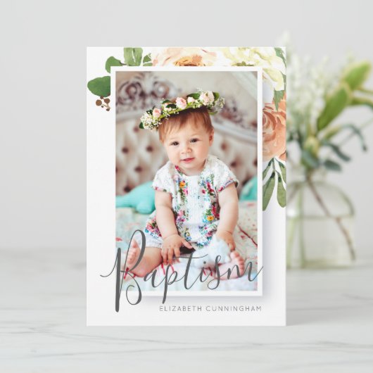 Doop voor haar Waterverf Floral Custom Photo Save The Date (Staand voorkant)