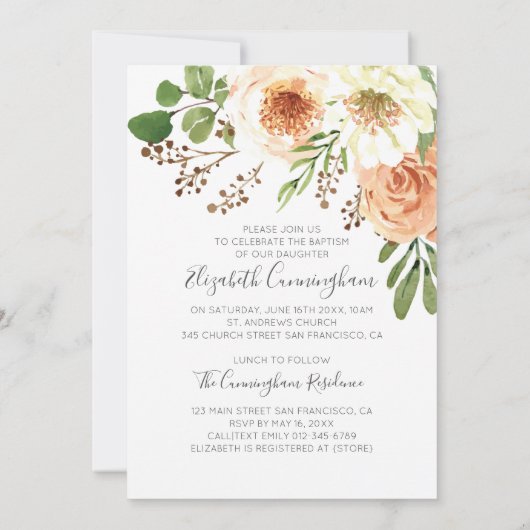 Doop voor haar Waterverf Floral Custom Photo Save The Date (Achterkant)