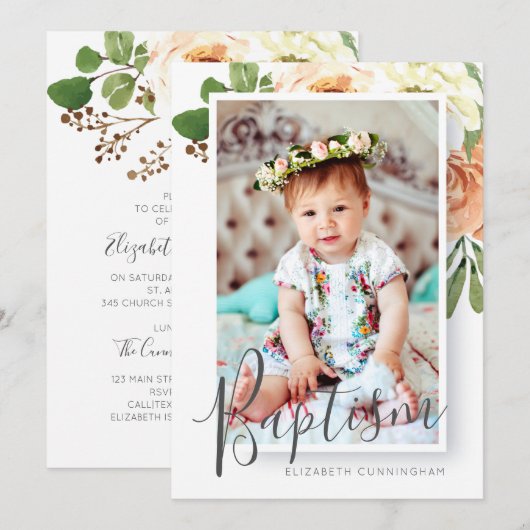 Doop voor haar Waterverf Floral Custom Photo Save The Date (Voorkant / Achterkant)
