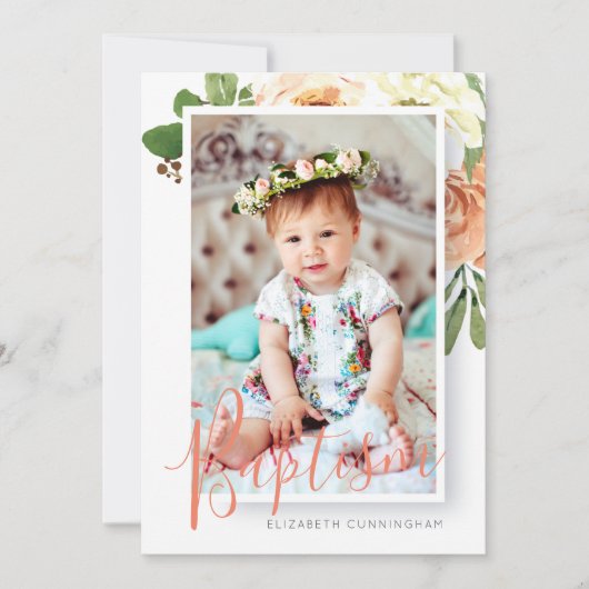 Doop voor haar Waterverf Floral Custom Photo Save The Date (Voorkant)