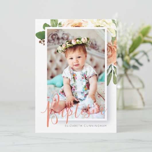 Doop voor haar Waterverf Floral Custom Photo Save The Date (Staand voorkant)
