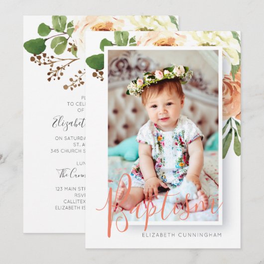 Doop voor haar Waterverf Floral Custom Photo Save The Date (Voorkant / Achterkant)