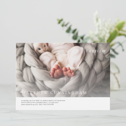 Doop voor hem | Moderne eenvoudige elegante foto Kaart (Staand voorkant)