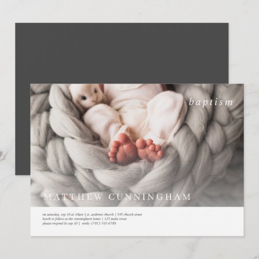 Doop voor hem | Moderne eenvoudige elegante foto Kaart (Voorkant / Achterkant)