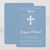 Doop voor Son Dusty Blue Cross Kaart (Voorkant / Achterkant)