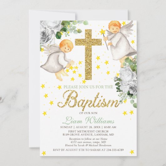 Doop Waterverf Angels Gold Glitter Invitation Kaart (Voorkant)