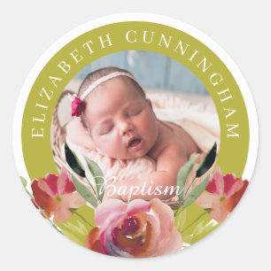 doop   Waterverf Bloemen en Bladerdeeg Ronde Sticker