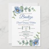 Doop Waterverf Groene bladeren en Blauwe bloemen Kaart (Voorkant)