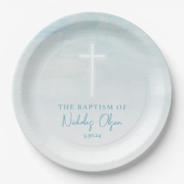 Doop Waterverf Pastel Blauw Papier Borden Papieren Bordje