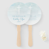 Doop Waterverf Pastel Blauwe Hand Fans Handwaaier (Voorkant en achterkant)