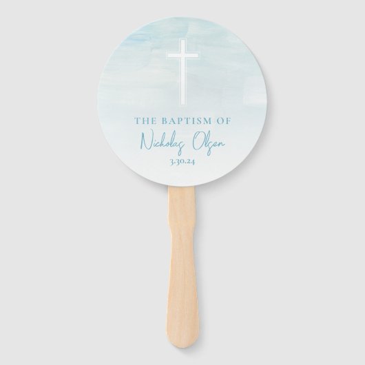 Doop Waterverf Pastel Blauwe Hand Fans Handwaaier (Voorkant)