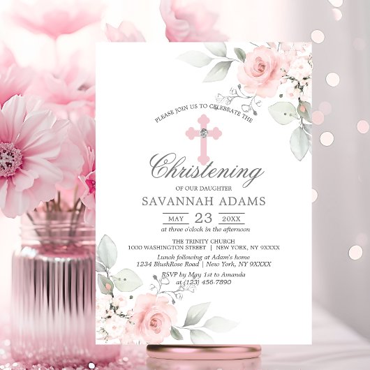 Doop Waterverf Roze Rose Meisje Cross Kaart