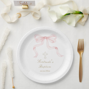 Doop waterverf roze strik baby meisje papieren bordje