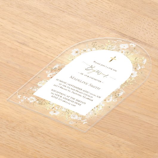 Doop waterverf witte gele bloemen acryl uitnodigingen (Laagn)