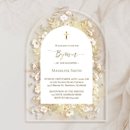 Doop waterverf witte gele bloemen acryl uitnodigingen