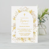 Doop waterverf witte gele bloemen folie uitnodiging (Staand Voorkant)