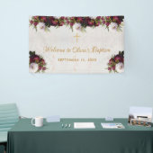 Doop Welkom Bloemen Bourgogne Witte pioen Marmer Spandoek (Beurs)