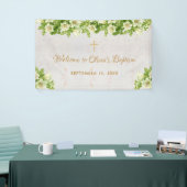 Doop Welkom Bloemen Witte Lelies Marmeren Script Spandoek (Beurs)