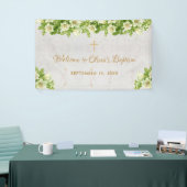 Doop Welkom Bloemige Witte Lelies Marmer Schrift Spandoek (Beurs)