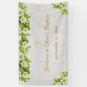 Doop Welkom Bloemige Witte Lelies Marmer Schrift Spandoek (Verticaal)