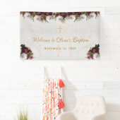 Doop Welkom Bourgondische pioen marmer gouden krui Spandoek (Insitu)