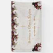 Doop Welkom Bourgondische pioen marmer gouden krui Spandoek (Verticaal)