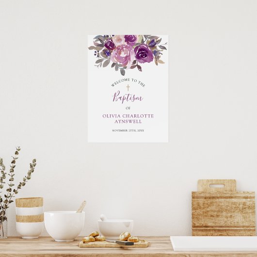 Doop Welkom Dusty Mauve Paarse Blush Botanisch Poster (Keuken)