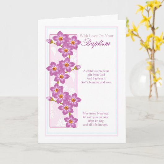 Doop wenskaart met roze bloemen kaart (Gele Bloem)