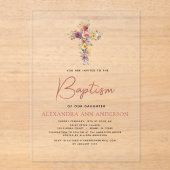 Doop Wildflower Dusty Pink Rose Greenery Acryl Uitnodigingen (Voorkant)