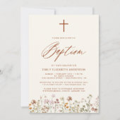 Doop Wildflower Script Neutraal Beige Kaart (Voorkant)