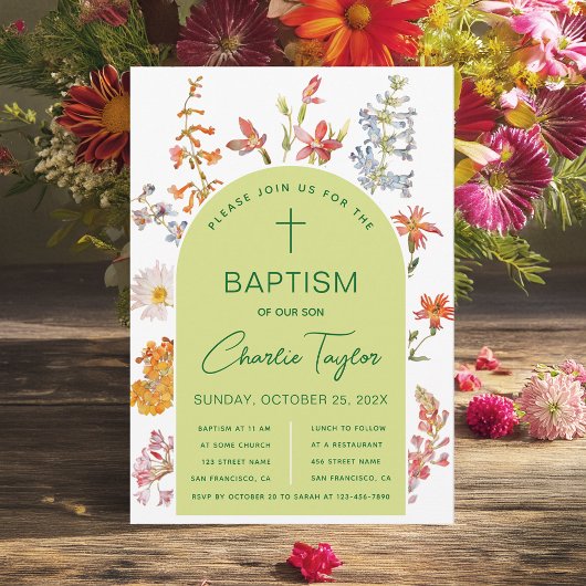 Doop Wildflowers Green Arch Floral Christening Kaart