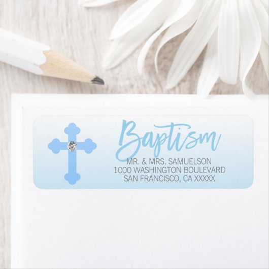 Doop Wit Blauw Kruis JONGEN Retouradres Etiket (Insitu)