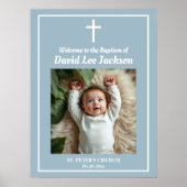 Doop Wit Kruis Dusty Blauw 1 Foto Welkom Poster (Voorkant)