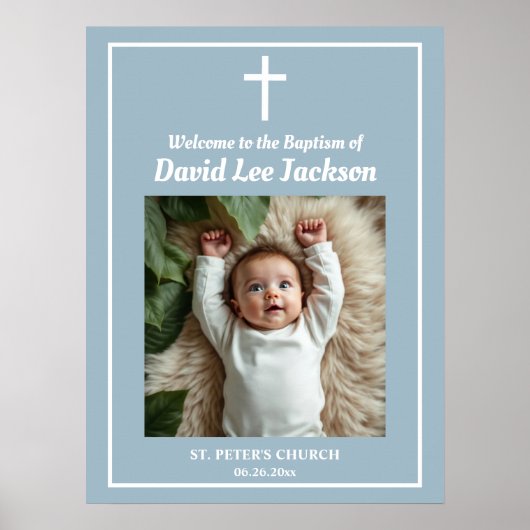 Doop Wit Kruis Dusty Blauw 1 Foto Welkom Poster (Voorkant)