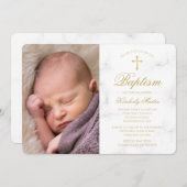 Doop Wit Marmer Goud Kruis Script Foto Meisje Kaart (Voorkant / Achterkant)