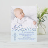 Doop Woord Blauw Foto uitnodiging (Staand voorkant)