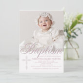 Doop Woord Roze Foto uitnodiging (Staand voorkant)