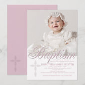 Doop Woord Roze Foto uitnodiging (Voorkant / Achterkant)