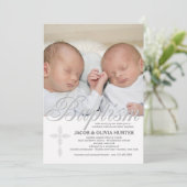 Doop Woord Zilver Foto Uitnodiging (Staand voorkant)