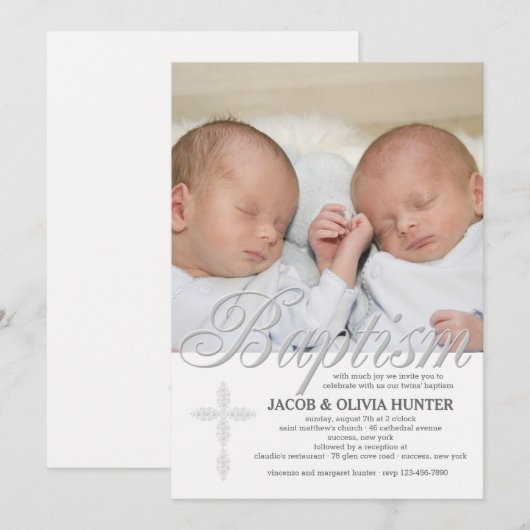 Doop Woord Zilver Foto Uitnodiging (Voorkant / Achterkant)