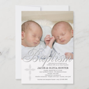 Doop Woord Zilver Foto Uitnodiging