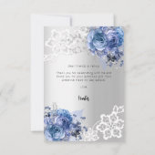 Doop Zilver Blauw Bloemen Kant Jongen Dank u kaart (Achterkant)