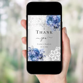 Doop Zilver Blauw Bloemen Kant Jongen Dank u kaart